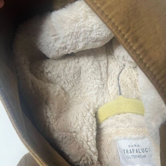 Zara Trafaluc Outerwear Brown Green Cozy Lined Jacket Sz M Poly/Nylon Shell - Picture 2 of 14